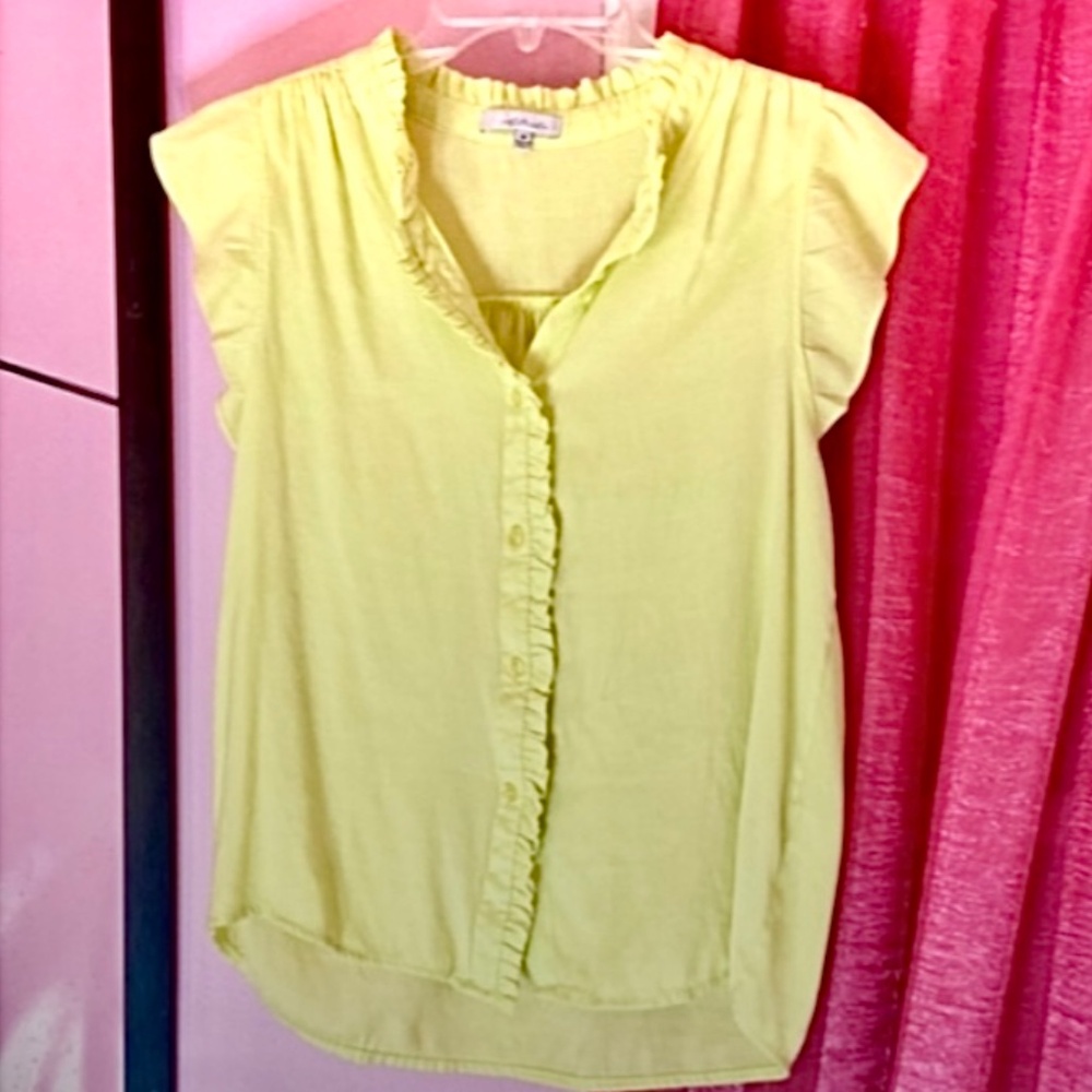 Fashion Nova Neon Yellow/Green Blouse Tailored Preppy Short Sleeve Women Medium